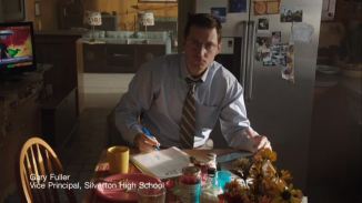  LIke Mnay of us, the kitchen table. Richard Armitage as Gary Fuller in Into the Storm. Source:RACentral